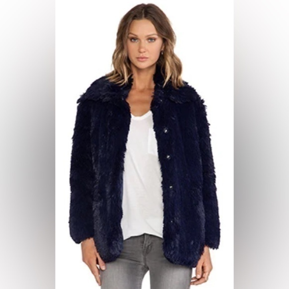 Cheap Monday- Furious Faux Fur Jacket in Bleak Blue